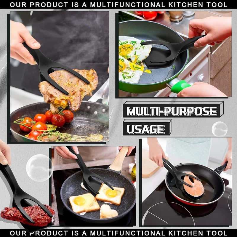 2 in 1 Grip Flip Spatula Clamp Egg Pancake Fish French Toast Omelette Making Non Stick Home Kitchen Cooking Turner Tool